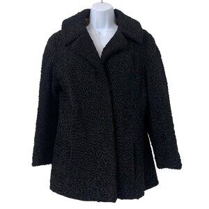 50s Swakara Genuine SouthWest African Black Karakul Lamb Fur Coat Paisley Lining